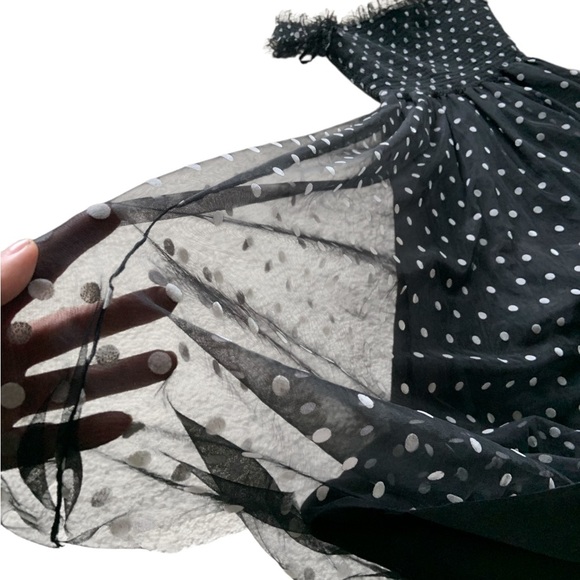 Elise - Elegant Black Polka Dot Off-Shoulder Dress - Small - Picture 5 of 14